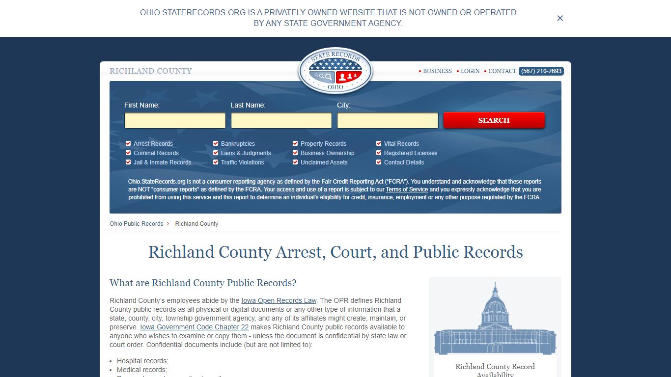 Richland County Arrest, Court, and Public Records